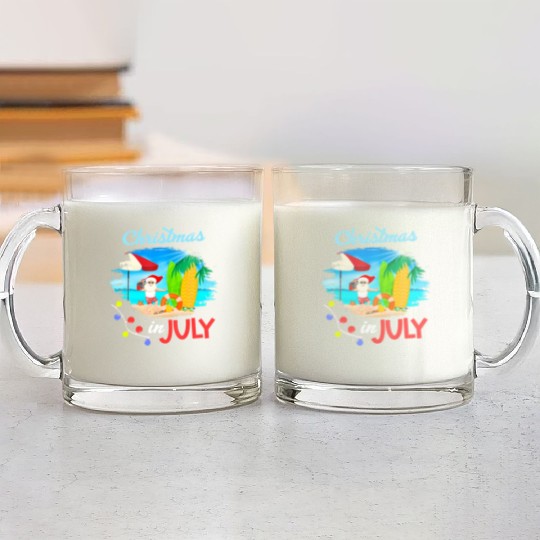 Christmas in July Santa Hawaiian Summer Hawaii Glass Mugs