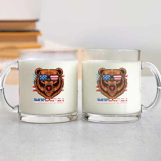 Merica Independence Day American Bear USA Party Glass Mugs