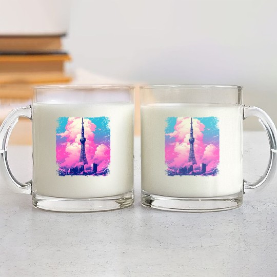 Aesthetic Tokyo Skytree Vaporwave Japanese Sight Glass Mugs