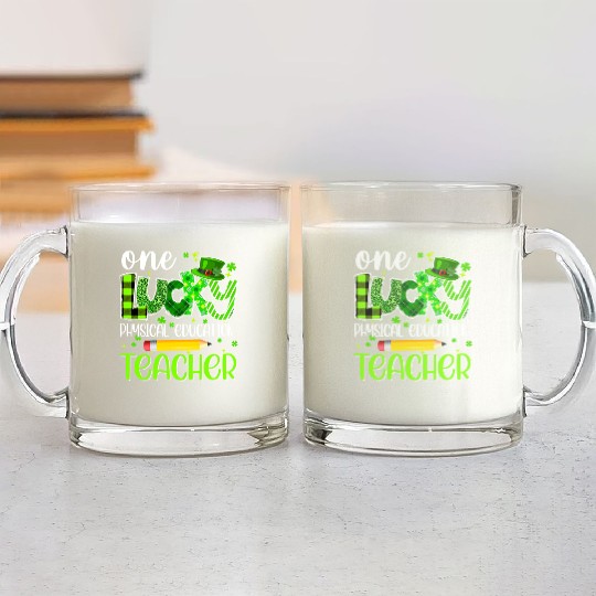 One Lucky Physical Education Teacher Pencil St Glass Mugs