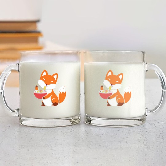Anime Kawaii Neko Fox Eating Ra Neko Japannese Ani Glass Mugs