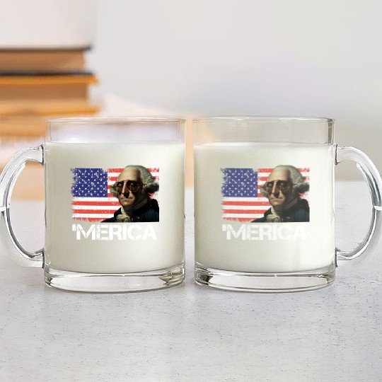 Merica George Washington Independence Day USA Glass Mugs