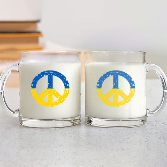 Ukraine Peace Sign Ukrainian Flag Colors Glass Mugs