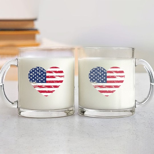 United States of America Flag Love Heart Glass Mugs