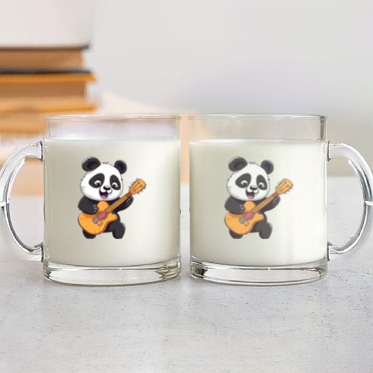 Panda Plays Guitar Glass Mugs