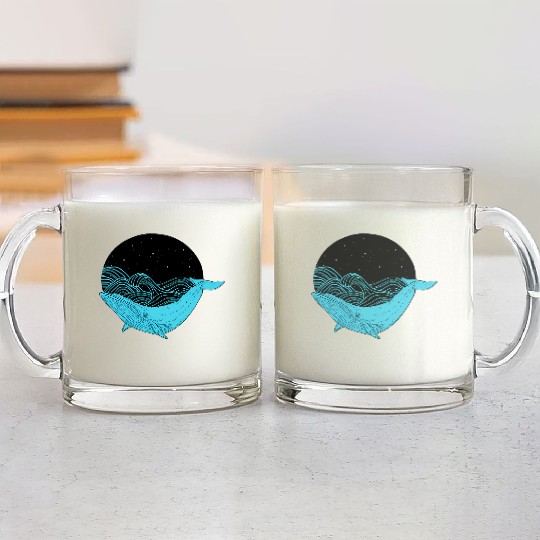 Humpback Whale Midnight Space Whale Glass Mugs