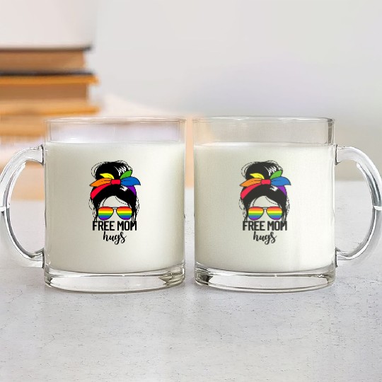 Free Mom Hugs Womens Messy Bun LGBTQ Free Mom Hugs Glass Mugs