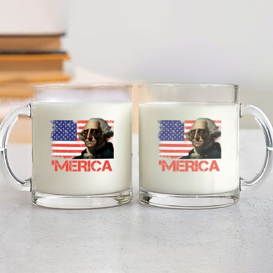 Merica George Washington Independence Day USA Glass Mugs