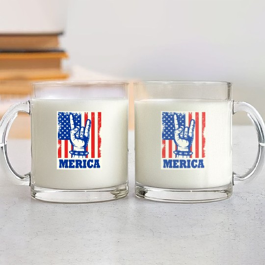 Merica Rock Usa Flag July 4th Glass Mugs