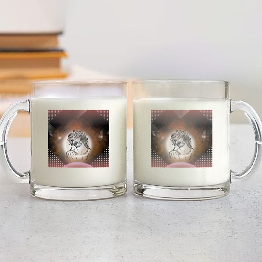 Sacred Jesus with Crown of Thorns Illustration Glass Mugs