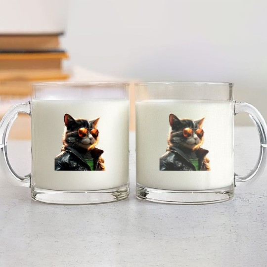 Cat With Sunglasses Cute Cat Mom Meow Paws Kitty Glass Mugs