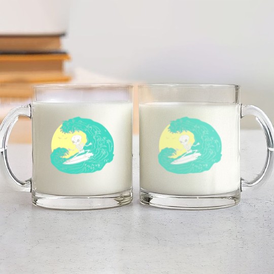 Skeleton surfing on Wave Glass Mugs