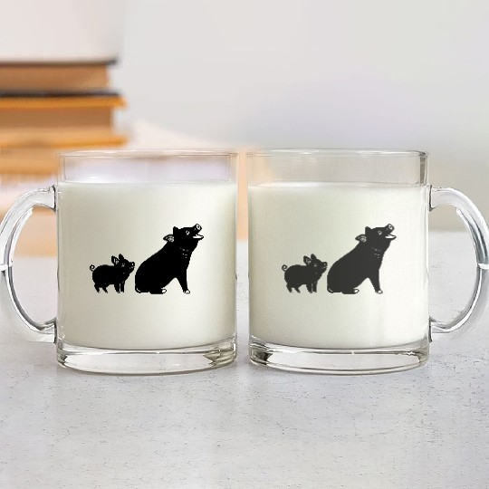 Cheerful pig with piglet logo Glass Mugs