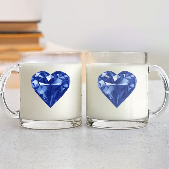 Glossy blue diamond heart Glass Mugs