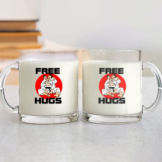 Free hug with text 'Free' Hugs Glass Mugs