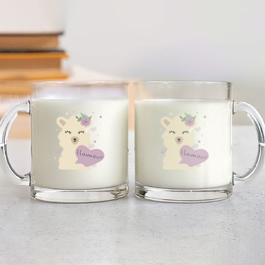 Cute Llama Llamour Valentine Glass Mugs