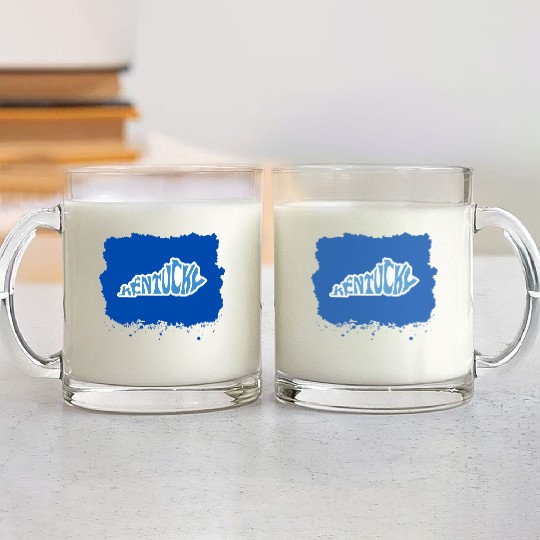 Kentucky Typography Sticker in State Shape Glass Mugs