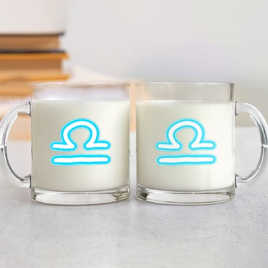 Libra Zodiac Sign Neon Blue Glass Mugs
