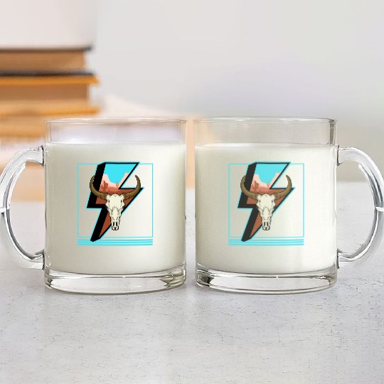 Cowboy Glass Mugs, Lightning Cow Skull Dessert Cactus