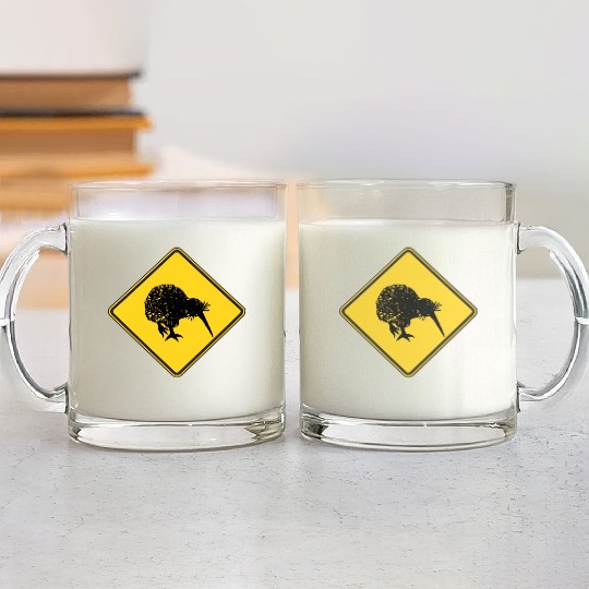 New Zealand Attention Kiwi Street Sign Camping Glass Mugs