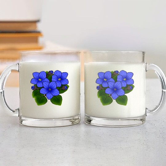 Blue African Violets In Black Glass Mugs