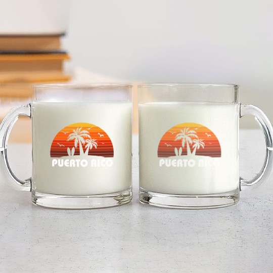 Retro Puerto Rico Sunset Cool Vintage Vacation Glass Mugs