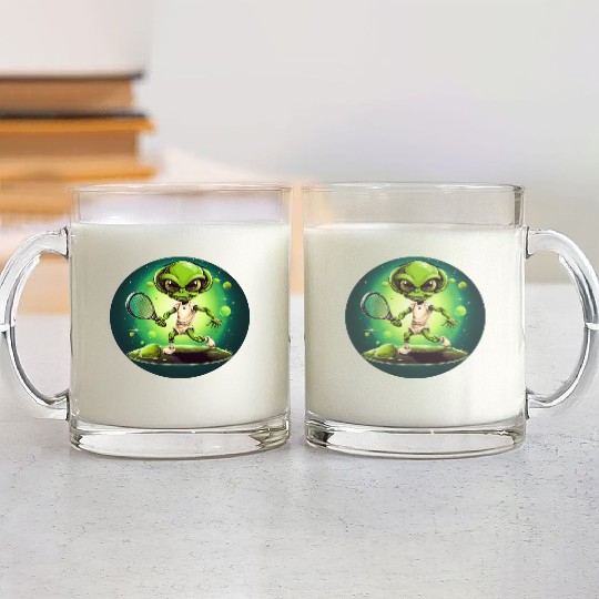 Strong Alien Tennis Player at Sunset Glass Mugs