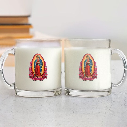 Virgin Mary Lady of Guadalupe Virgen De Guadalupe Glass Mugs