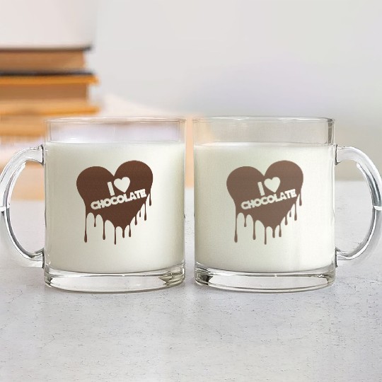 I Love Chocolate Candy Heart Lover Glass Mugs