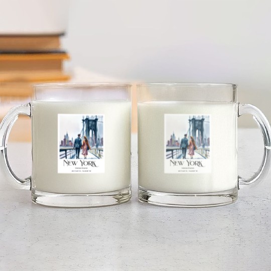 Watercolor painting loving couple in New York City Glass Mugs