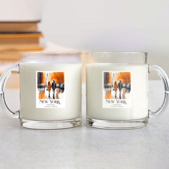 Watercolor painting loving couple in New York City Glass Mugs