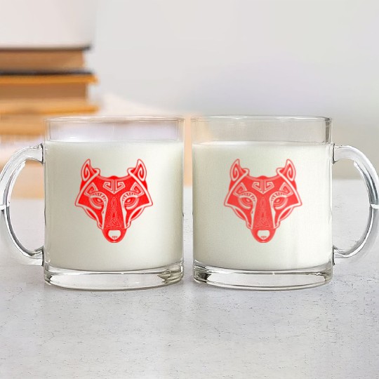 Viking wolf red Fenrir valhalla Glass Mugs