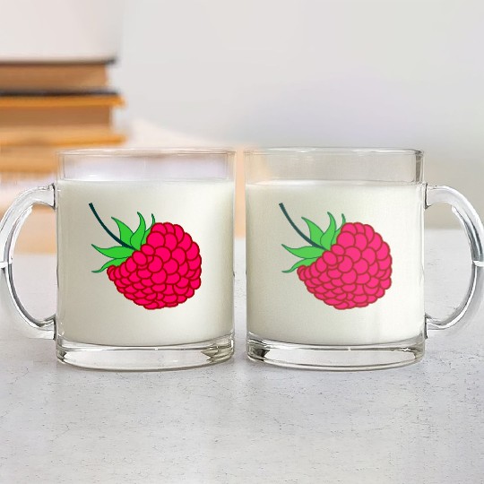 Raspberry red with green leaves Glass Mugs