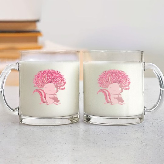 Cherry Blossom Tree Amphibian Gift Sakura Axolotl Glass Mugs