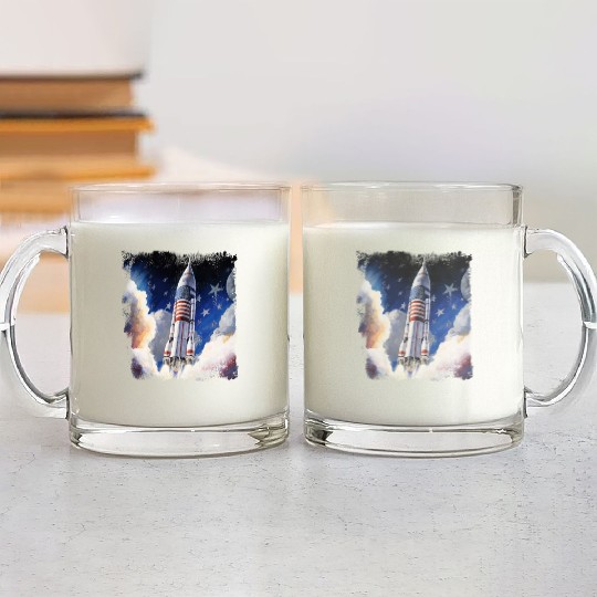 Patriotic Starship US Astronauts Stars and Stripes Glass Mugs