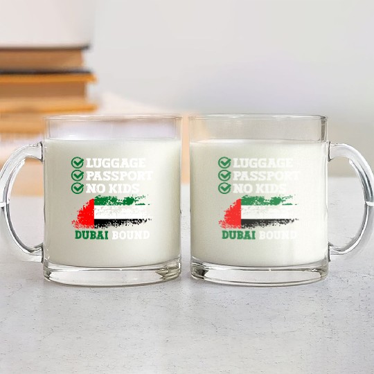 Luggage Passport No Kids Dubai Bound Vacation Glass Mugs
