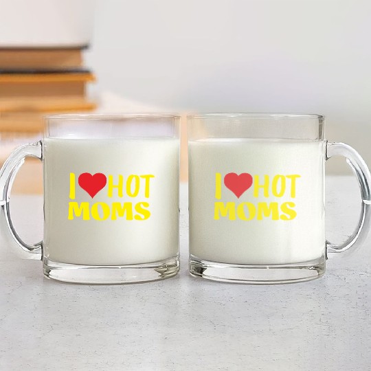 I Love Hot Moms Yellow Glass Mugs