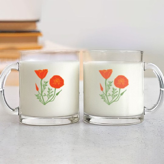 California Poppies on Clear Background Glass Mugs