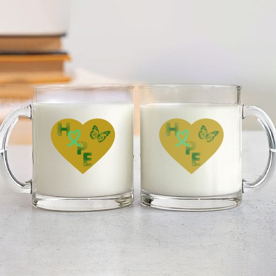 Liver Cancer Hope & Butterly Heart Green/Yellow Glass Mugs
