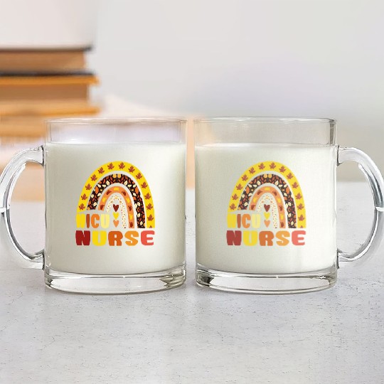 Rainbow Autumn NICU Nurse Maple Leaf Fall Vibes Glass Mugs