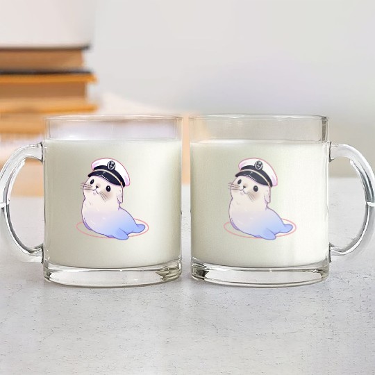 Seal Sailor Cap Boat Captain Cap Boating Seal Glass Mugs