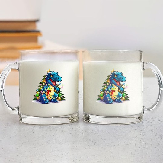 Cool Christmas Tree Dinosaur, T Rex Dino Kids Chri Glass Mugs