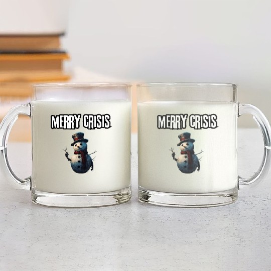 merry crisis, snowman, humorous, merry christmas Glass Mugs