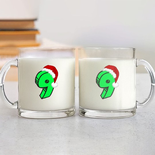 Age 9 Christmas Hat - Number Nine Glass Mugs