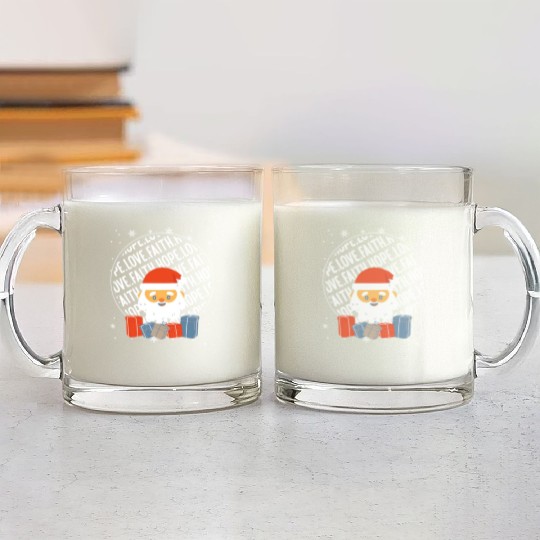 Faith Hope Love Religious Family Christmas Santa Glass Mugs