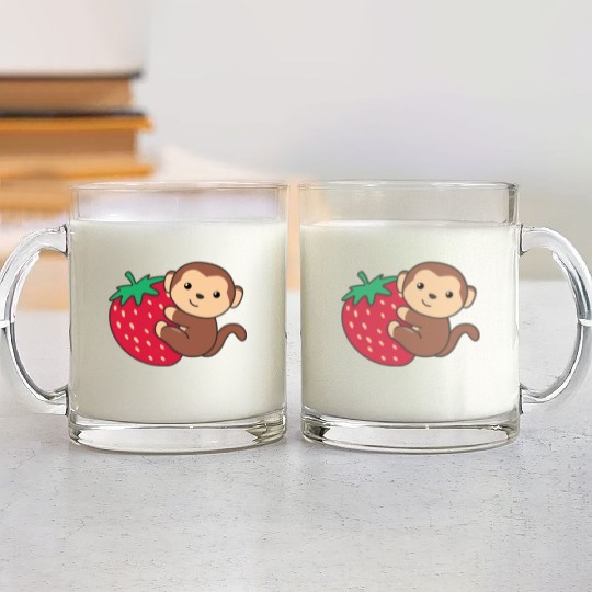 Monkey With Strawberry Cute Monkeys With Fruits Glass Mugs