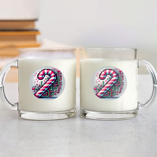 Neon Cyberpunk Candy Cane 8-Bit Pixel Christmas Glass Mugs