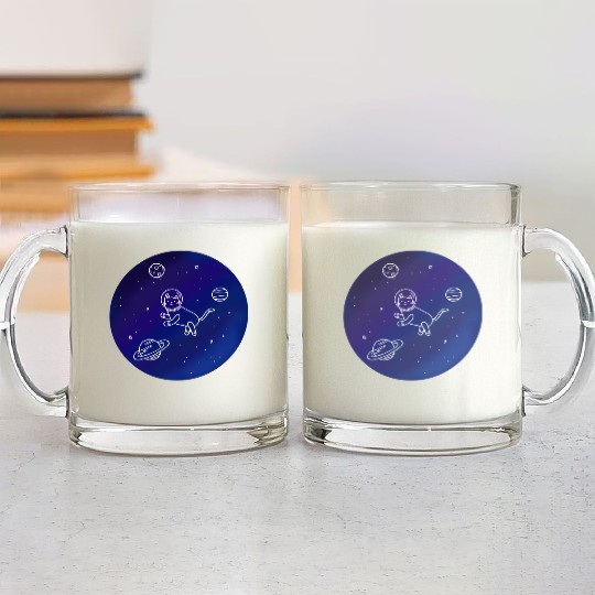 Doodle-Style Hand Drawn Space Cat Glass Mugs