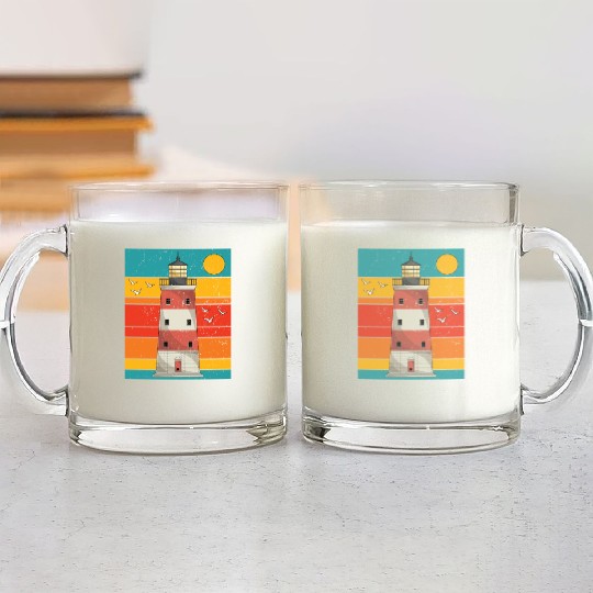 Retro full moon sea gift lighthouse Glass Mugs