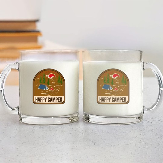 Happy Camper Camping Campfire Tent Glass Mugs